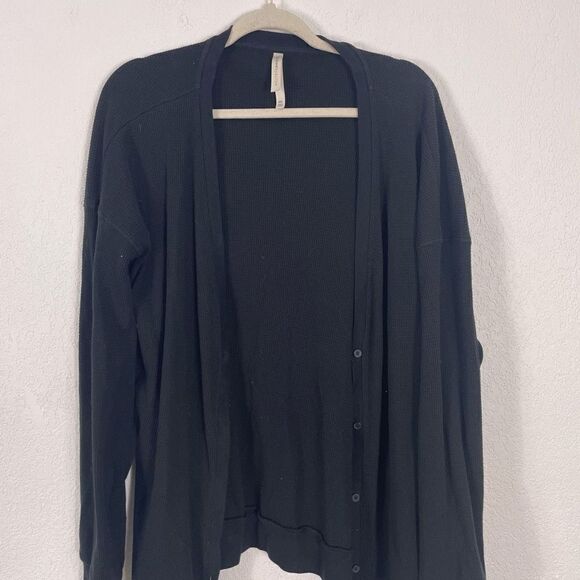 The Group Babaton | Aritzia Black Waffle Knit Cardigan Sweater - Picture 3 of 5